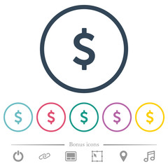 Dollar sign flat color icons in round outlines