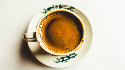 Top View shot of cham coffee on white background 