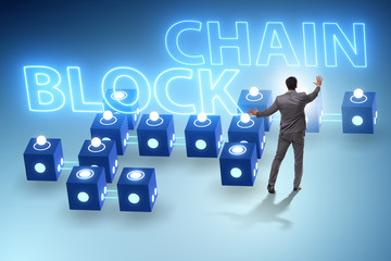 Blockchain innovative concept with businessman 