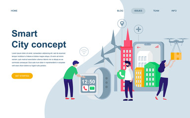 Modern flat web page design template of Smart City Technology decorated people character for website and mobile website development. Flat landing page template. Vector illustration.