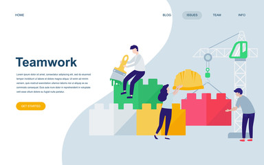 Modern flat web page design template of Teamwork decorated people character for website and mobile website development. Flat landing page template. Vector illustration.