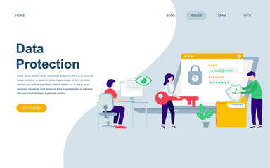 Modern flat web page design template of Data Protection decorated people character for website and mobile website development. Flat landing page template. Vector illustration.