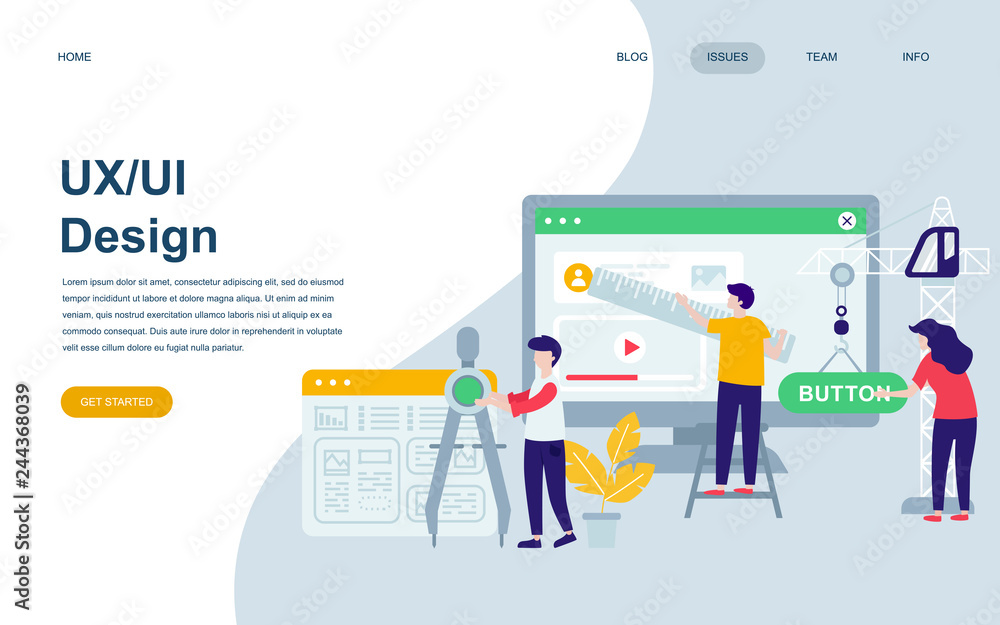 Poster modern flat web page design template of ux, ui design decorated people character for website and mob