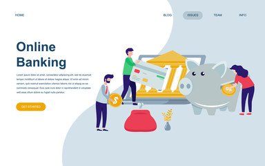 Modern flat web page design template of Online Banking decorated people character for website and mobile website development. Flat landing page template. Vector illustration.