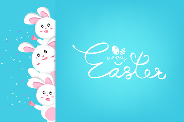 Happy Easter, cute rabbit confetti celebrate party, Kawaii style, animals cartoon characters collection seasonal holiday background vector illustration