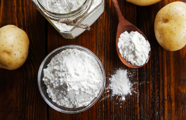 Potato starch in a glass bowl
