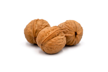 Walnuts isolated closeup on white background