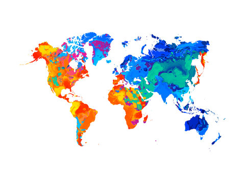 Abstract world map from splash of watercolors