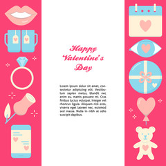 Valentines day concept banner with love icons in flat style
