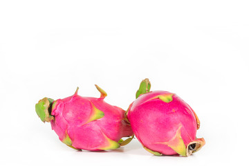Two dragon fruit isolated on white background.