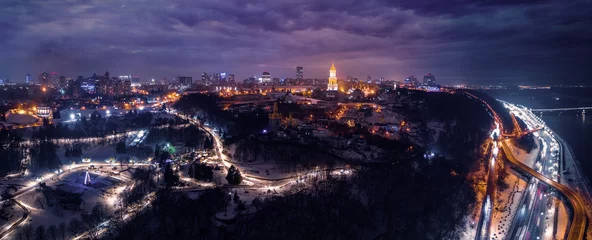 Gordijnen Spectacular nighttime skyline of a big city at night. Kiev, Ukraine © LALSSTOCK