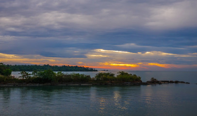 Fototapeta na wymiar Sea and island view from Thai bay with sunset,twilight sky 