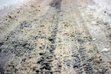 Snow ice road tracks tyre tire print