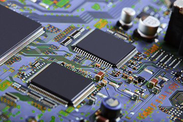 Electronic circuit board close up.