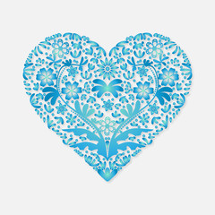Valentines day greeting card for congratulations blue heart on a light background