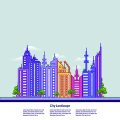 Green city landscape flat in modern style. Travel background. Flat design Vector Illustration.