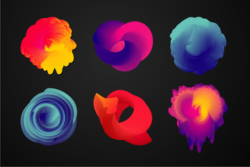 3d abstract shapes with vibrant color gradient. Organic fluid vector objects. Futuristic minimal design elements.