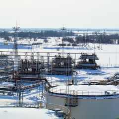 The industrial facility of the oil company. Oilfield equipment.