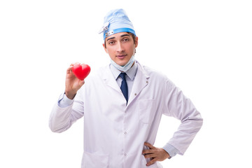 Young handsome doctor cardiologist isolated on white
