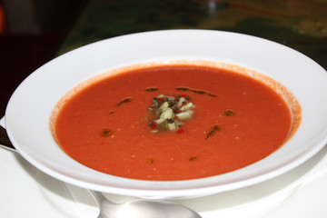 tomato soup on a plate