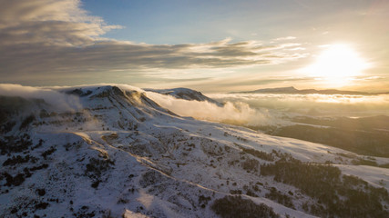 Aerial view of Winter landscape mountain in sunrise