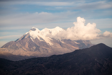 Cityscape of La Paz, Bolivia with Illimani Mountain rising in the background