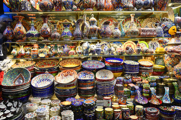 Istanbul, Turkey. A variety of products at the Grand Bazaar.