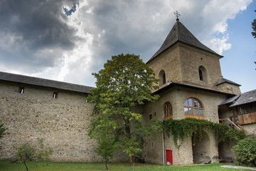  Vatra Moldovitei, Romania, Moldovita Monastery,September ,2017,inner  yard,defensive wall
