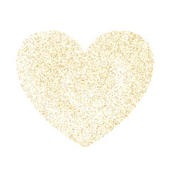 Gold sparkles glitter dust metallic confetti heart vector background.