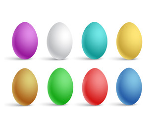 Vector illustration of a set of realistic multicolored easter eggs on a white background
