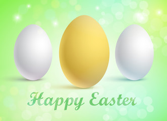 Vector illustration of a set of traditional eggs on a festive background with a Happy Easter greeting