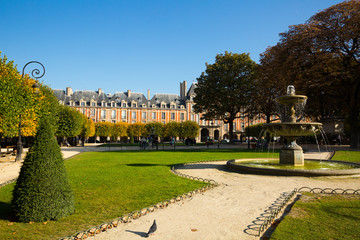 Place des Vosges with fountain, Paris