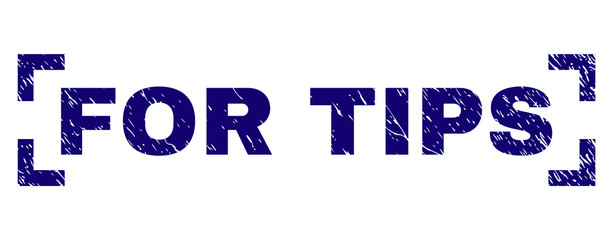 FOR TIPS text seal print with grunge effect. Text caption is placed inside corners. Blue vector rubber print of FOR TIPS with grunge texture.