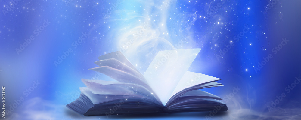 Canvas Prints an open book with a magical fantasy. night view illustration with a book. the magical power of readi