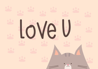 Greeting Card for Valentines Day with a cute kitten.