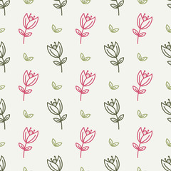 Tulip seamless pattern in a hand drawing style.