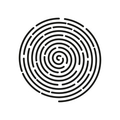 vector simple line art linear spiral icon of finger print - black and white