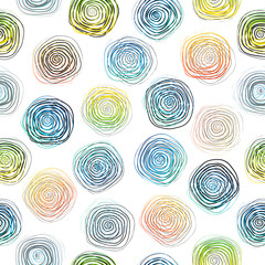 Fototapeta na wymiar Geometric spiral shapes seamless pattern. Grunge brush painted circles.