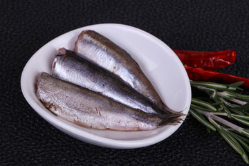 Anchovy fish snack in the bowl