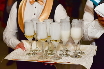 Champagne wine glasses at wedding party