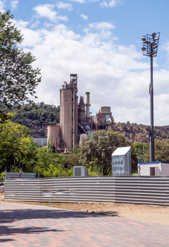Cement factory in the mountains of Barcelona, Spain on a sunny day