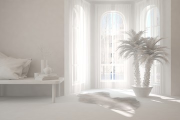 White empty room. Scandinavian interior design. 3D illustration