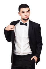 cheerful business man in black suit