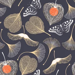 Photo sur Plexiglas Bestsellers Motif floral sans couture avec des feuilles de ginkgo biloba