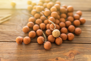 Carp baits on a wooden background.