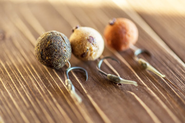 Carp Hook Boilies - Fishing Bait close up.