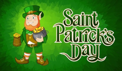 Card for St. Patricks Day with leprechaun in a suit. Happy Saint Patricks Day