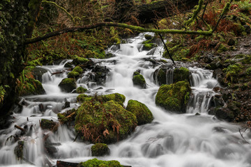 Fototapeta na wymiar Wahkeena Creek cascades, Columbia River Gorge, Oregon