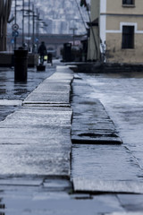 The footpath at seaside in Alsancak (Izmir - Turkey) in an early winter morning