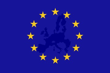 Carte de l'Europe sur un drapeau européen